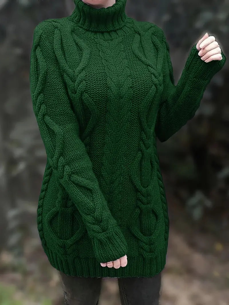 Wendeline | Damen Langarm Rollkragenpullover mit Zopfmuster