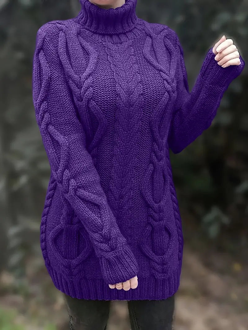Wendeline | Damen Langarm Rollkragenpullover mit Zopfmuster