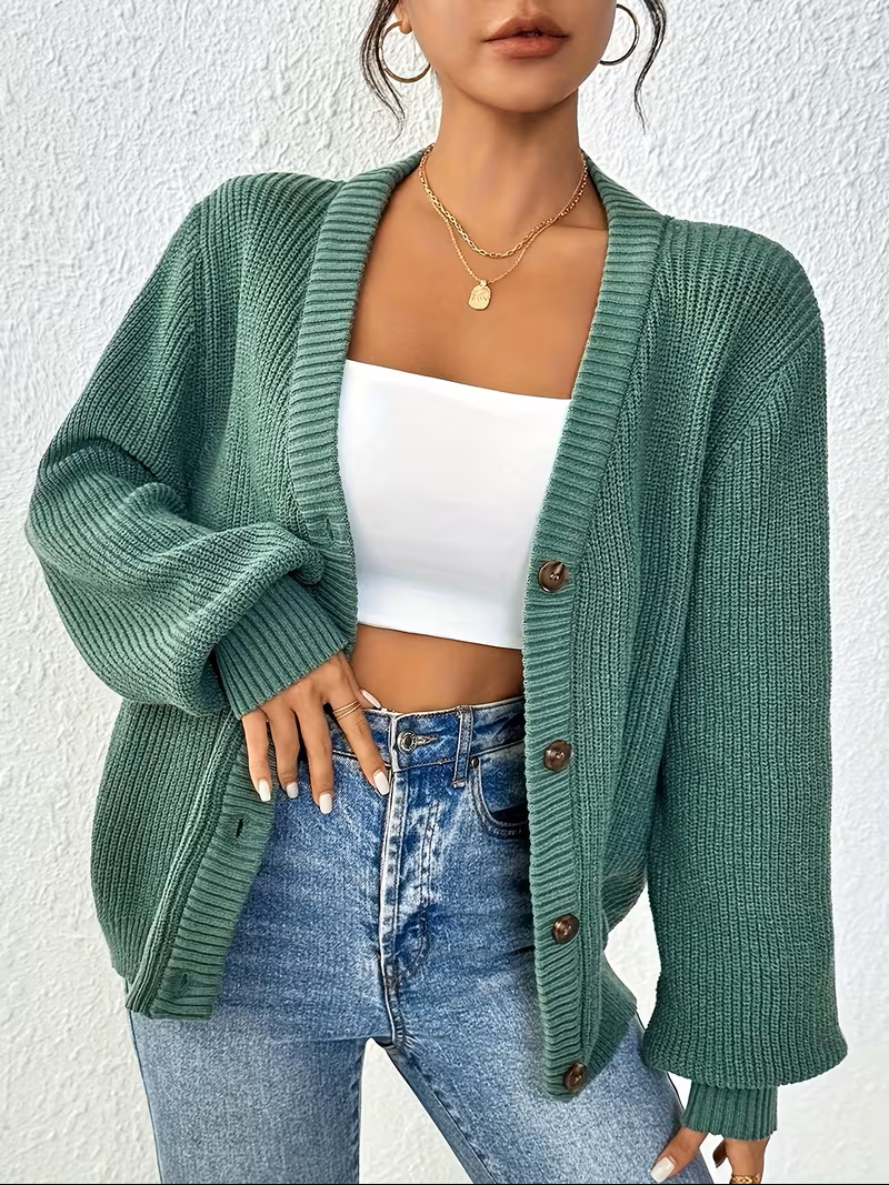 Wibela | Damen Oversized Strickjacke mit Knopfdetails