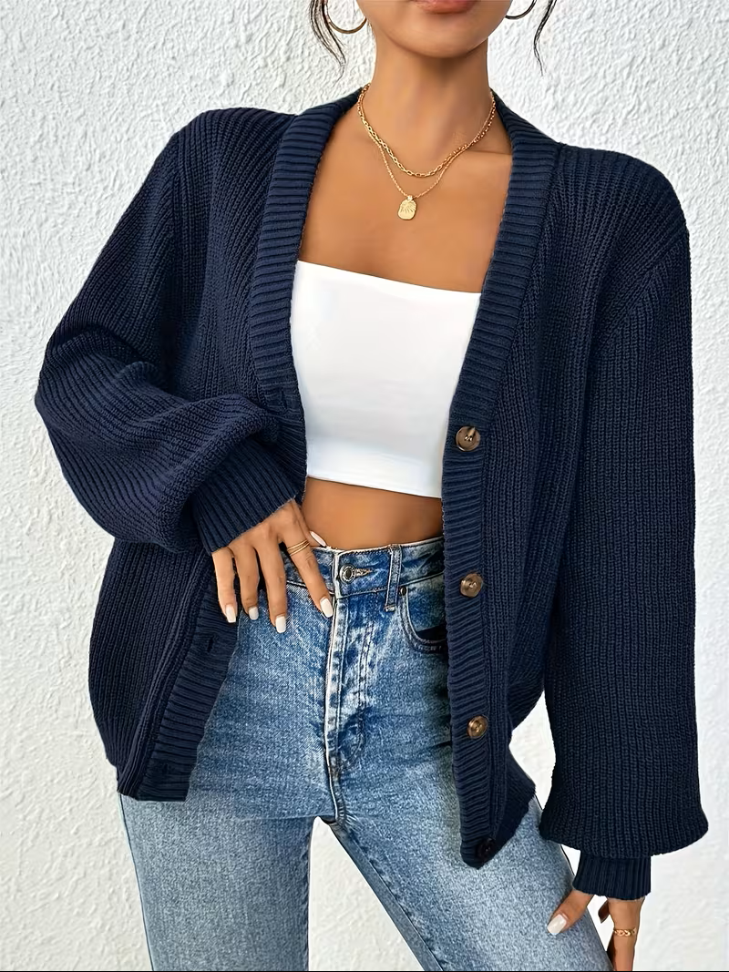 Wibela | Damen Oversized Strickjacke mit Knopfdetails
