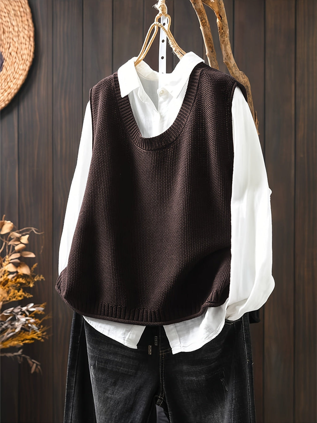 Wulfhilde | Damen Oversized Rundhals Strickweste