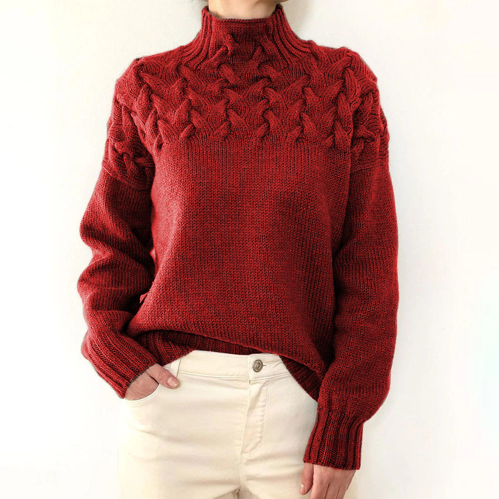 Wulfrun | Damen Rollkragenpullover mit Zopfmuster