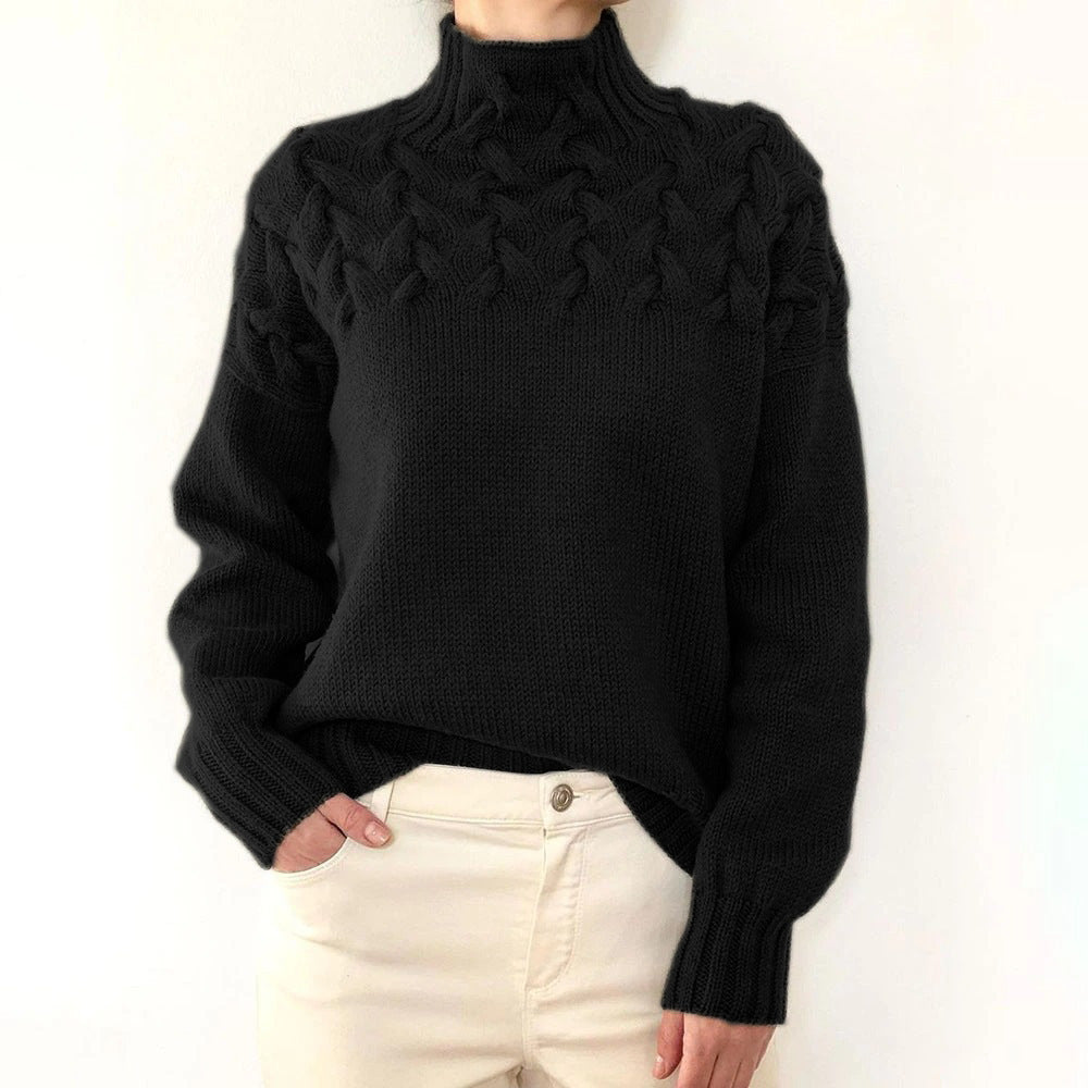 Wulfrun | Damen Rollkragenpullover mit Zopfmuster